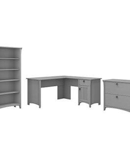 Bush Furniture Salinas L Shaped Desk with Lateral File Cabinet and 5 Shelf Bookcase, 60W, Cape Cod Gray