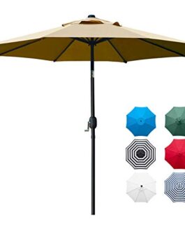 Sunnyglade 9\ Patio Umbrella Outdoor Table Umbrella with 8 Sturdy Ribs (Tan)