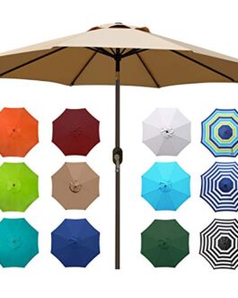 Blissun 9\ Outdoor Market Patio Umbrella with Push Button Tilt and Crank, 8 Ribs (Tan)