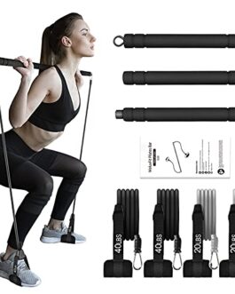 Pilates Bar with Adjutable Resistance Bands, WeluvFit Portable Exercise Fitness Equipment for Women & Men, Home Gym Workout 3-Section Stick Squat Yoga Pilates Flexbands Kit for Full Body Shaping