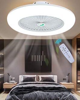 Ceiling Fan with Lights Lighting Fan LED Light Adjustable Wind Speed Remote Control Dimmable 3 Files Fan Chandelier Modern 22 Inch Invisible Acrylic Bedroom Living Room Can Timing Hanging Lamp (White)