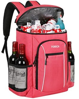 FORICH Cooler Backpack Portable Soft Backpack Coolers Insulated Leak Proof Large Cooler Bag for Men Women to Work Lunch Travel Beach Camping Hiking Picnic Fishing Beer Bottle, 30 Cans (Watermelon Red)