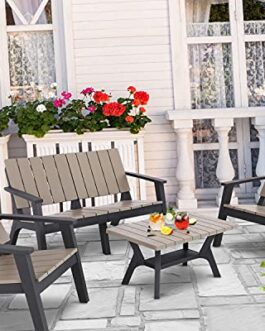 Do4U Resin Patio Conversation Sets All Weather 4 Pieces Outdoor Furniture Sets Patio Furniture Sets Stain-Resistant Furniture for Patio, Lawn and Garden (Gray, L)