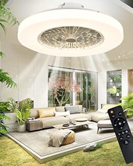 IYUNXI Modern Ceiling Fan with Lights, Flush Mount, Remote Control LED Dimming 3 Colors Lighting, Low Profile Ceiling Fan 23 Inch,72W Enclosed, Kitchen, Bedroom, Children\s Room