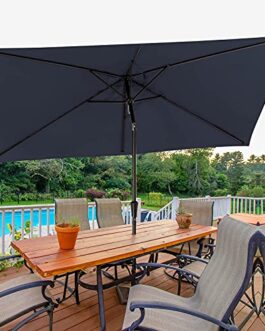 Bumblr Rectangular Patio Umbrella 6.5x10ft Outdoor Market Table umbrella with Push Button Tilt&Crank Wind Resistant UV Protected Sun Shade for Garden Lawn Deck Backyard Pool, Navy