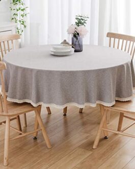 LEMON. Floral Solid Cotton Linen Tablecloth Resistant Table Cover for Kitchen Dinning Tabletop Decoration,Camping Picnic Circle Table Cloth(Round 47 Inch£¬Grey Tablecloth)