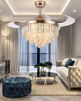 A Million 42\” Crystal Ceiling Fan with Light Modern Luxury Chandelier Retractable Blades Remote 3 Speeds 3 Color Changes Silent Ceiling Fans Lighting Fixture, LED Kits Included