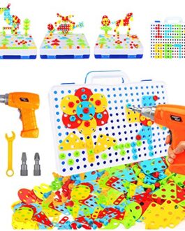 237 Pieces Electric DIY Drill Educational Set, STEM Learning Toys, 3D Construction Engineering Building Blocks for Boys and Girls Ages 3 4 5 6 7 8 9 10 Year Old, Creative Games and Fun