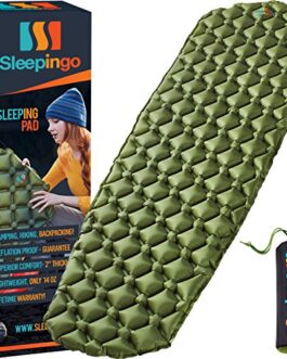 Sleepingo Camping Sleeping Pad – Mat, (Large), Ultralight 14.5 OZ, Best Sleeping Pads for Backpacking, Hiking Air Mattress – Lightweight, Inflatable & Compact, Camp Sleep Pad