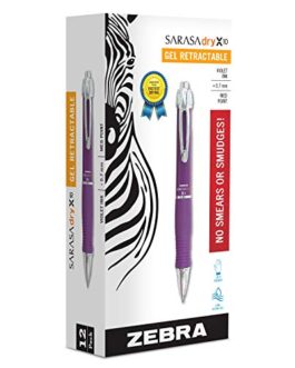 Zebra GR8 Gel Retractable Roller Ball Pen, Violet Barrel/Ink, Med Pt, 0.70 mm, Box of 12 (42680)