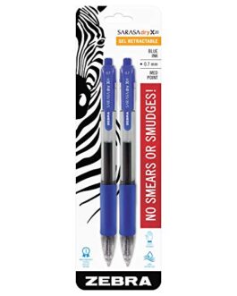 Zebra Sarasa Gel Retractable Pen, 0.7mm, Blue, 2 Pack (46822)